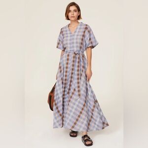 Munthe NWT hampden vencer maxi dress in ivory blue pink brown size 42 large